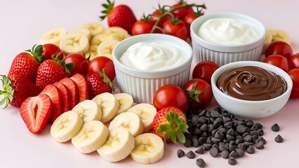 Fresh fruit and chocolate dessert with yogurt