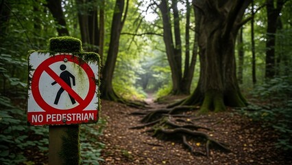 No Pedestrian Sign in Forest Trail.