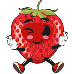 cute strawberry cartoon mascot character  two hands giving a sign of love smiling vector illustration, work of hand drawn