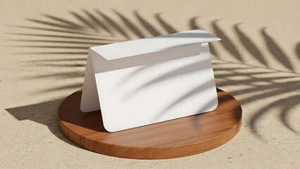 White card standing on wooden platform