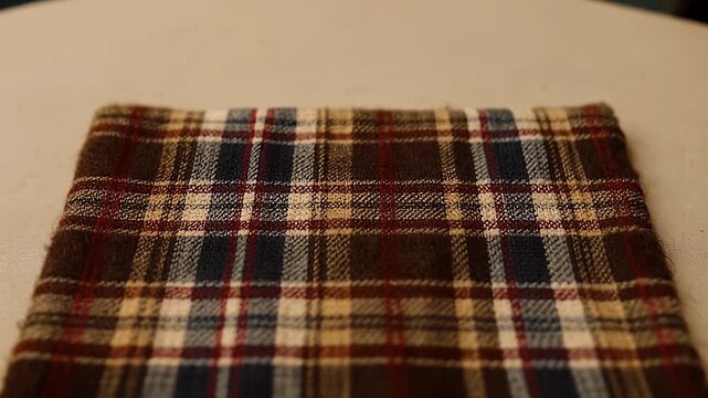 Flannel fabric texture, soft tartan material with autumn colors and plaid pattern