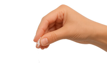 Hand pinching salt for seasoning food on transparent background