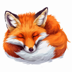 Obraz premium Nature vector illustration of a red fox sleeping curled up, postcard, sticker