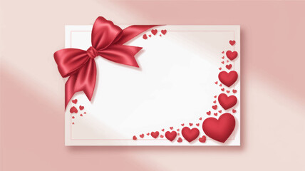 "Vector Image of Heart-Decorated Gift Card with Ribbon for Valentine's Day"