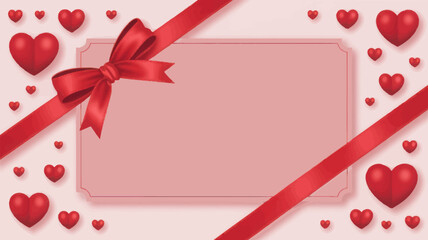 "Valentine's Day Gift Card with Red Hearts and Ribbon Border"