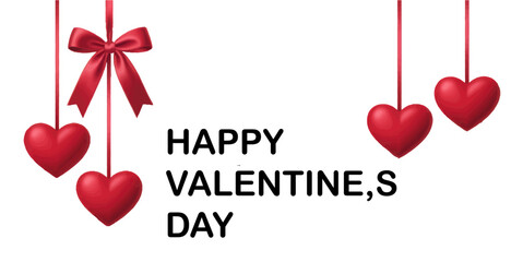 "Valentine's Day Celebration - Red Hearts with Bow and 'Happy Valentine's Day' Text"