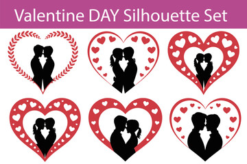 "Valentine's Day Silhouette Set &ndash; Romantic Heart Designs with Couples in Love"