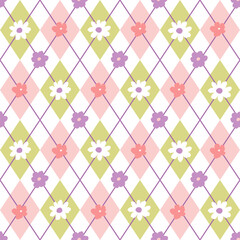 Spring Flowers Argyle Seamless Pattern, pastel color