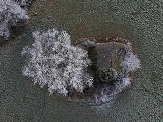 Frozen winter landscape countryside in aveyron