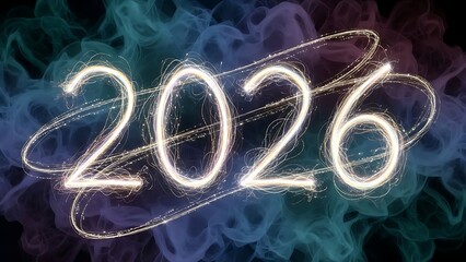 New year 2026 celebration with smoke and light