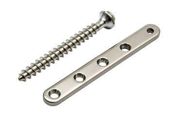 Surgical orthopedic metal plate and screw for medical bone repair
