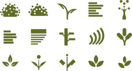 Set of abstract nature icons, organic plant symbols, eco-friendly floral elements and botanical silhouettes for logo design and branding