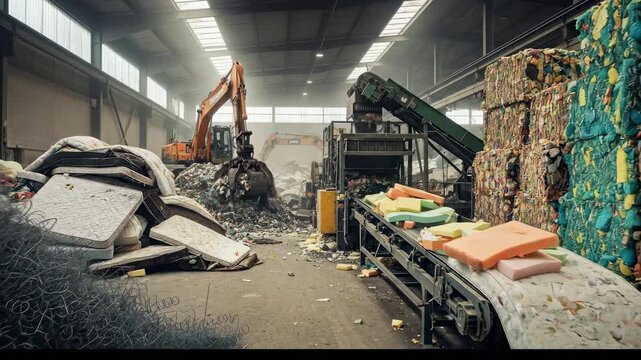 Industrial recycling facility sorting and processing waste materials