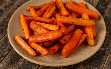 Roasted carrots with honey and thyme. 
