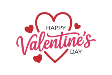 Elegant Happy Valentine’s Day Calligraphy Logo with Red Hearts and Script Lettering for Professional Holiday Branding and Greeting Card Design