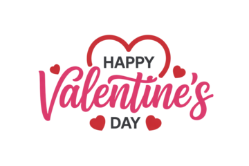Elegant Happy Valentine’s Day Calligraphy Logo with Red Hearts and Script Lettering for Professional Holiday Branding and Greeting Card Design