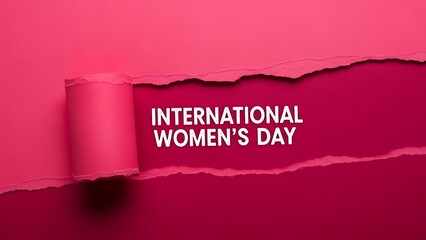 International womens day message revealed through a torn paper background in shades of pink