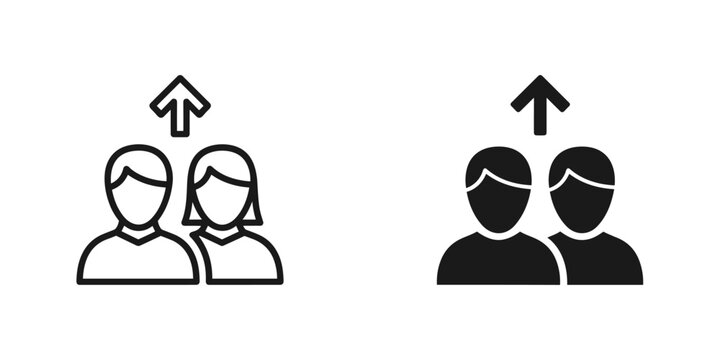 Two pairs of people with arrows pointing up two people