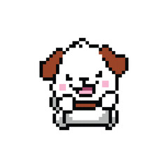 Fototapeta premium Cute dog character pixel art illustration drawing isolated
