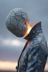 a humanoid figure in a cracked porcelain garment