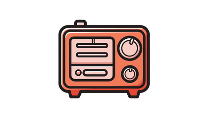 Classic Retro Red Radio Receiver with Buttons and Knobs on White Background