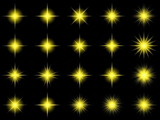 Yellow light effect collection, starburst and lens flare designs.