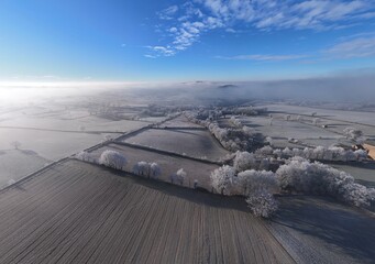 Frozen winter landscape countryside in aveyron