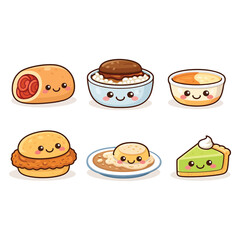 Kawaii Cute Food Characters Set &ndash; Cartoon Desserts and Snacks Icons