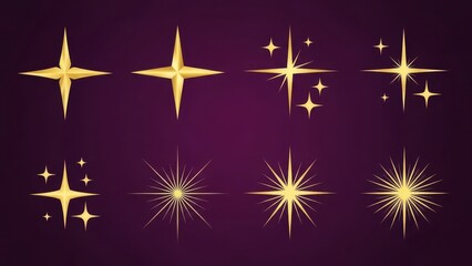 Golden sparkle and starburst elements collection set vector art