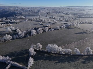 Frozen winter landscape countryside in aveyron