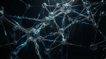 Abstract 3D Rendering of Neural Network with Glowing Synapses and Digital Signals - Artificial Intelligence and Neuroscience Concept
