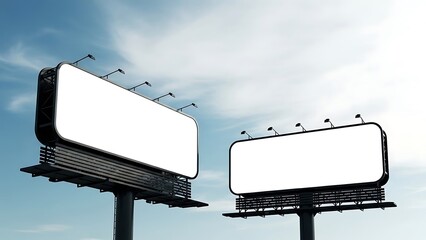 Empty Blank Billboards on Highway Against Clear Blue Sky for Advertising and Marketing Campaigns