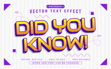 Did You Know 3D editable text effect style - Premium Vector