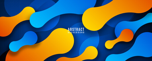 Abstract fluid gradient background with overlapping organic liquid shapes in blue and orange colors, modern geometric paper cut layered design for banner, poster, web header or presentation
