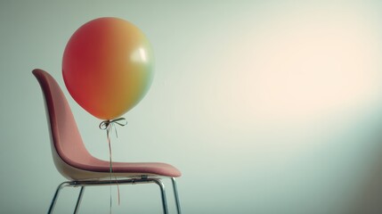 Balloon gift on chair arm with ribbon for birthday celebration