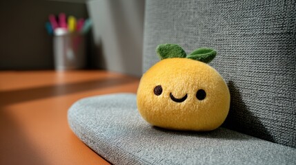 Office meeting corner with pen cup and squeak toy cushion