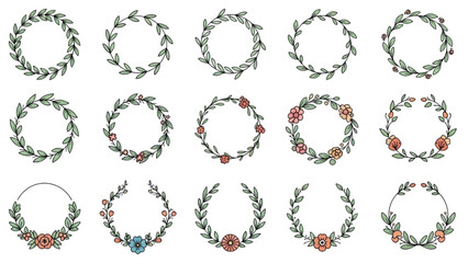 Obraz premium A collection of floral wreaths with varying designs and embellishments on a white background