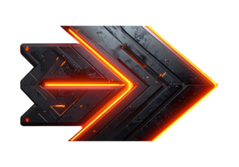 Glowing 3D Arrows with Black and Orange Neon Effect Transparent