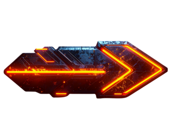 Futuristic Neon Arrow Symbols in Orange and Black 3D Render Transparent