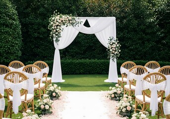 Romantic Garden Wedding Arch Ceremony: White Draped Canopy, Blush Peony Roses, Eucalyptus Garlands & Petal Aisle