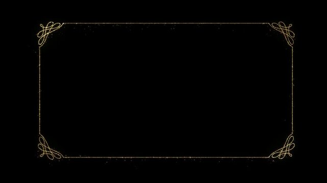 VINTAGE gold frame border ornament cinematic elegant decoration animation loop on transparent background.
