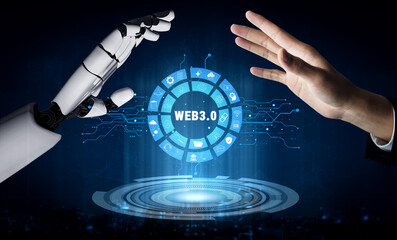 AI integration in the Web 3.0 technology ecosystem and its digital applications. An interface showcasing AI in the next generation internet. Motif
