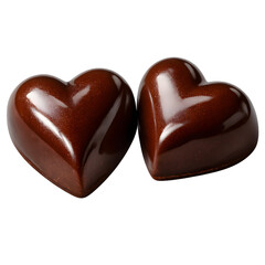 Obraz premium Two heart-shaped chocolates, a sweet symbol of love and affection. The glossy surface of the chocolate reflects light, adding to their enticing appeal isolated on a transparent background