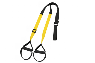 Yellow suspension trainer for full body workout on transparent background