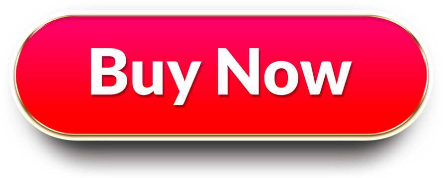 Red glassy shiny &ldquo;Buy Now&rdquo; call to action button isolated on white background with glossy modern ecommerce purchase interface design