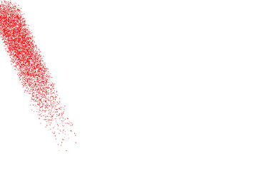 A vibrant diagonal streak of countless red particles illuminates a stark black void