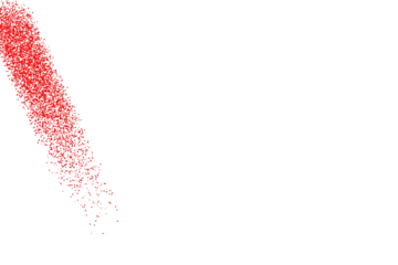 A vibrant diagonal streak of countless red particles illuminates a stark black void