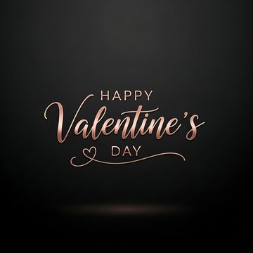 Elegant rose gold script happy valentine's day greeting on black background.