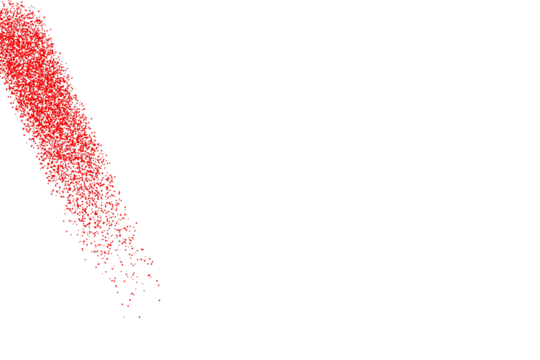 A vibrant diagonal streak of countless red particles illuminates a stark black void - Powered by Adobe