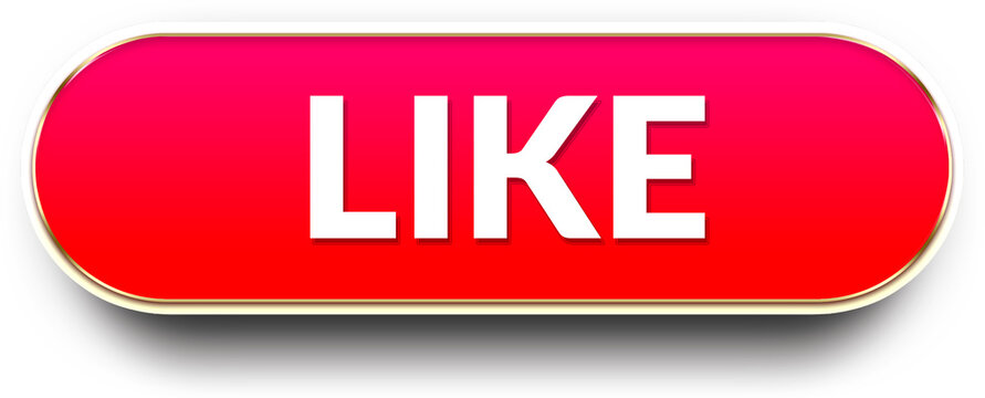 Glassy shiny red &ldquo;Like&rdquo; reaction style button isolated on transparent background with modern glossy glowing effect user interface element for websites and apps